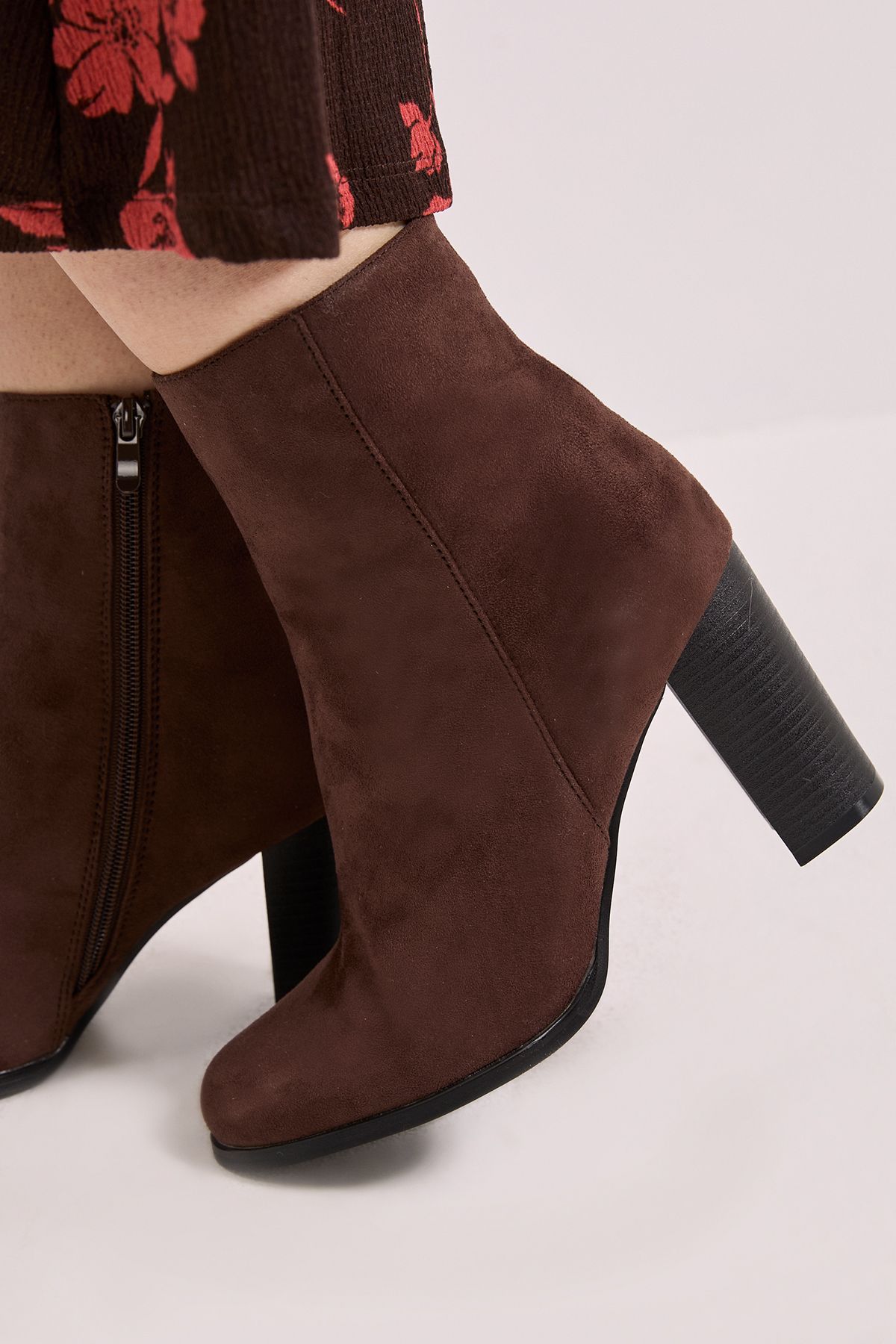 Dorothy Perkins Alberta Faux Suede High Block Heel Ankle Boots Chocolate image 4