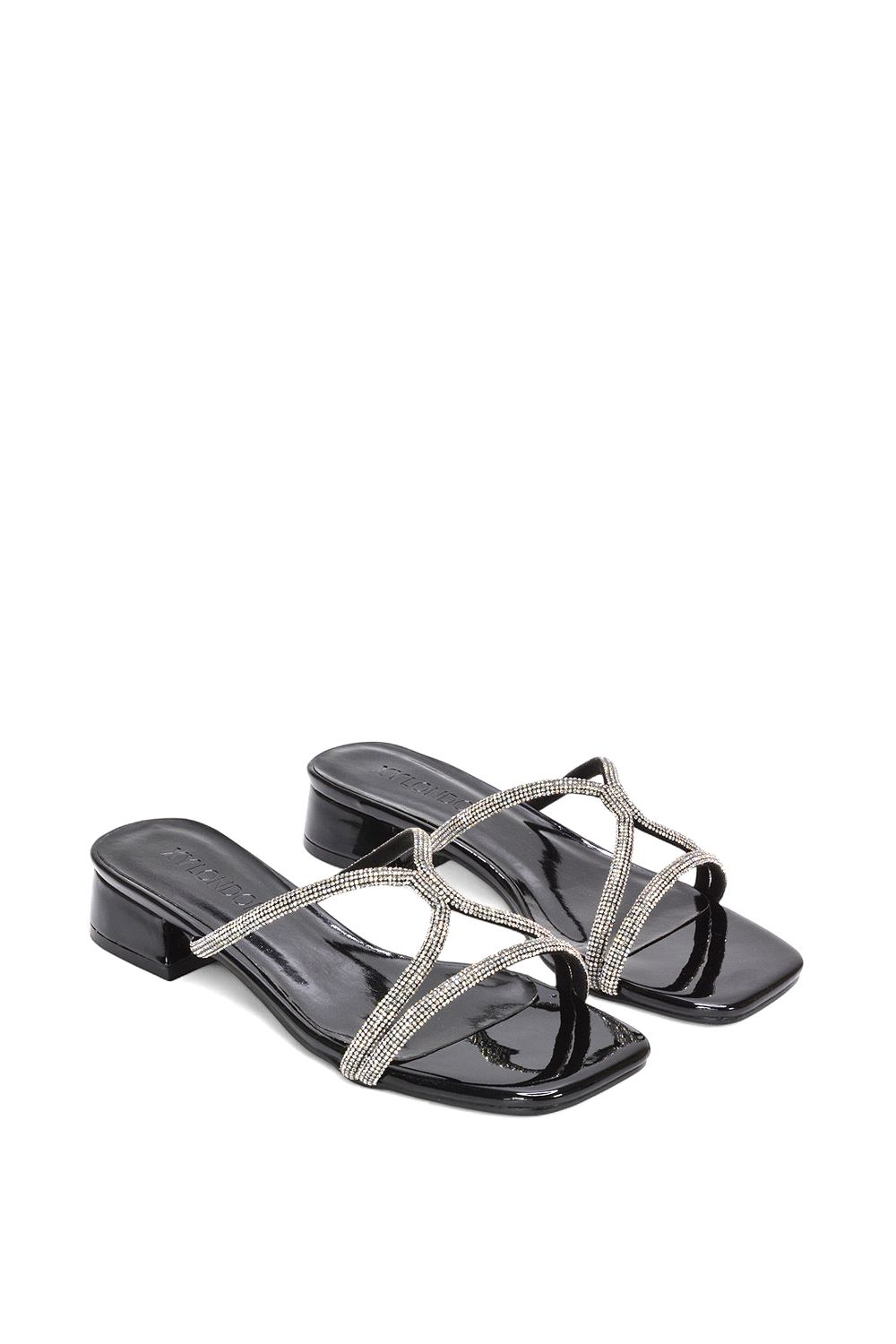 XY London 'Olivia' Strappy Low Block Heel Diamante Sandals With Square Toe image 5