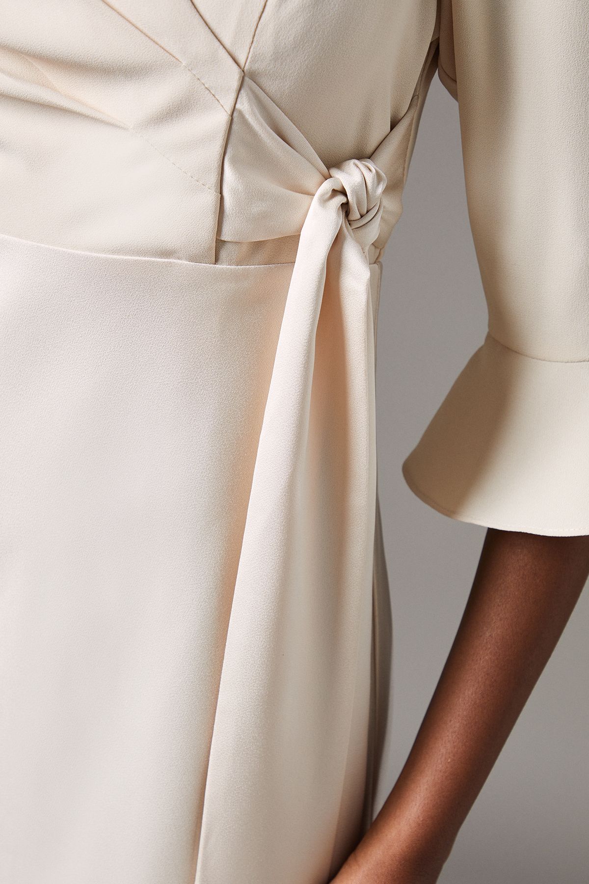 Coast Ruffle Sleeve Satin Back Crepe Wrap Dress Champagne image 5