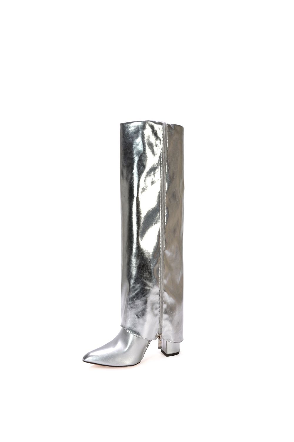 XY London 'Allie' Knee High Fold Over Pointed Toe Boots With Zip Detail image 5