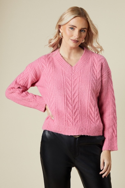 Dorothy Perkins Cable V Neck Jumper Pink