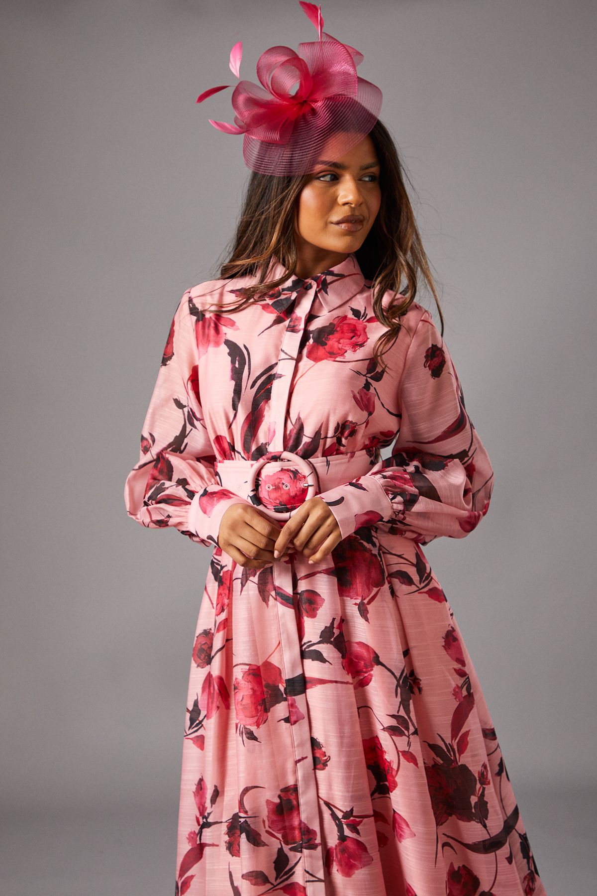 Coast Petite Printed Organza Long Sleeve Midi Dress Pink image 2
