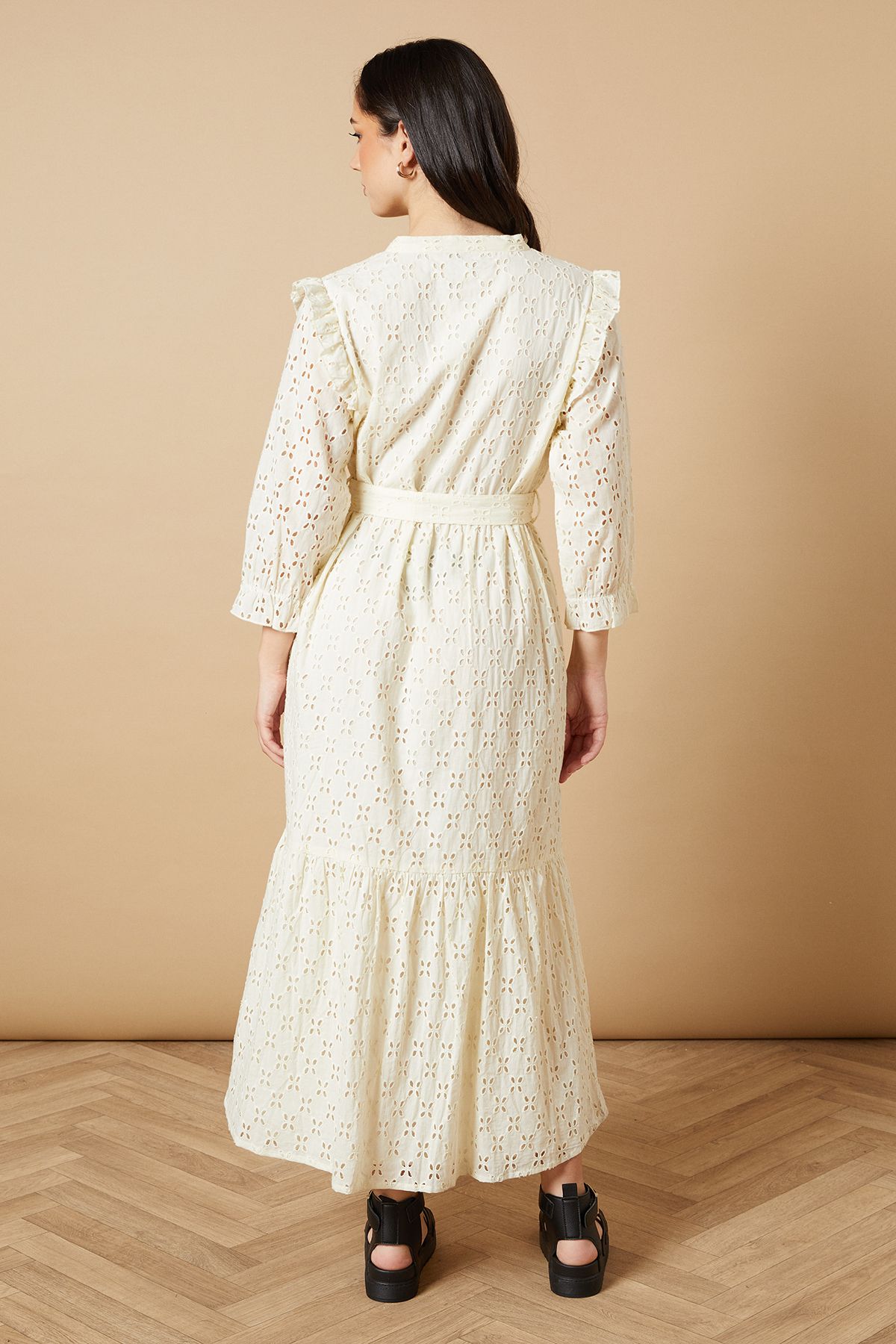 Oasis Broderie Button Through Midi Dress Ivory image 3