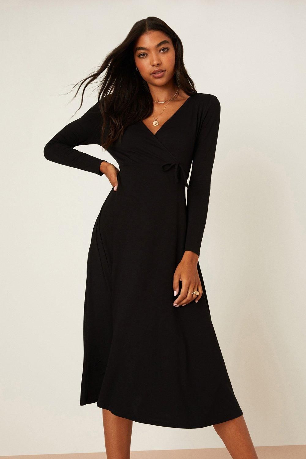 Dorothy Perkins Wrap Midi Dress Black image 5