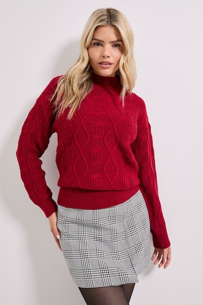 Dorothy Perkins Cranberry Twisted Cable Funnel Longline Jumper Cranberry