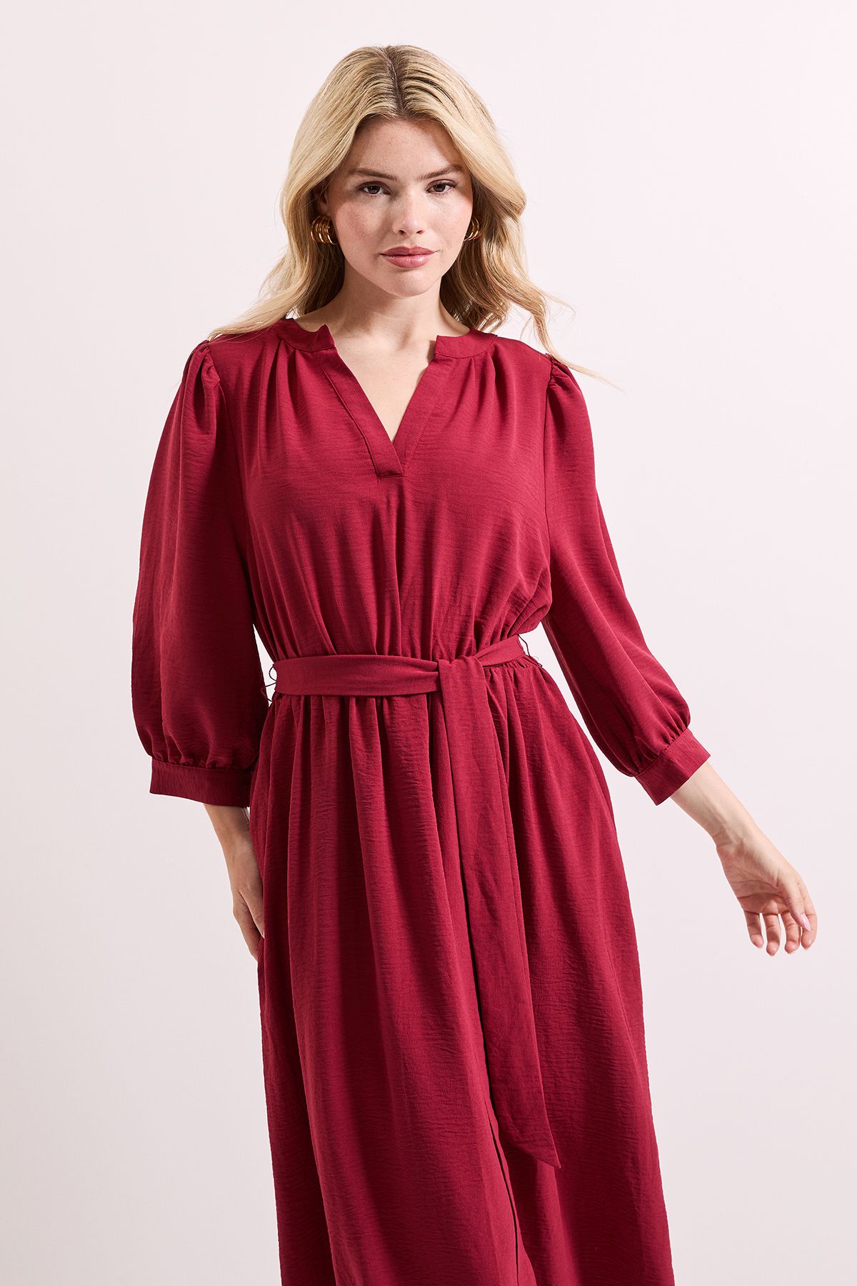 Dorothy Perkins Overhead Belted Puff Sleeve Midi Dress Terracotta image 2