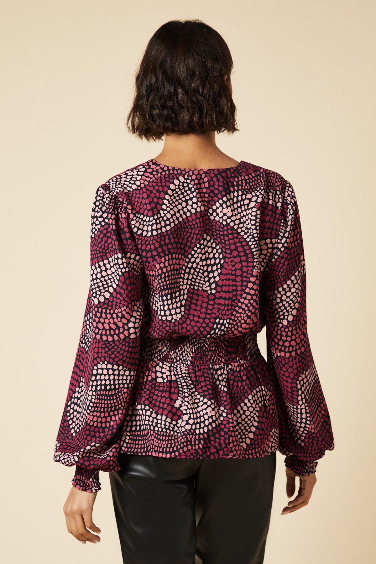 Dorothy Perkins Tall Pink Spot V Neck Shirred Waist Blouse Pink image 3