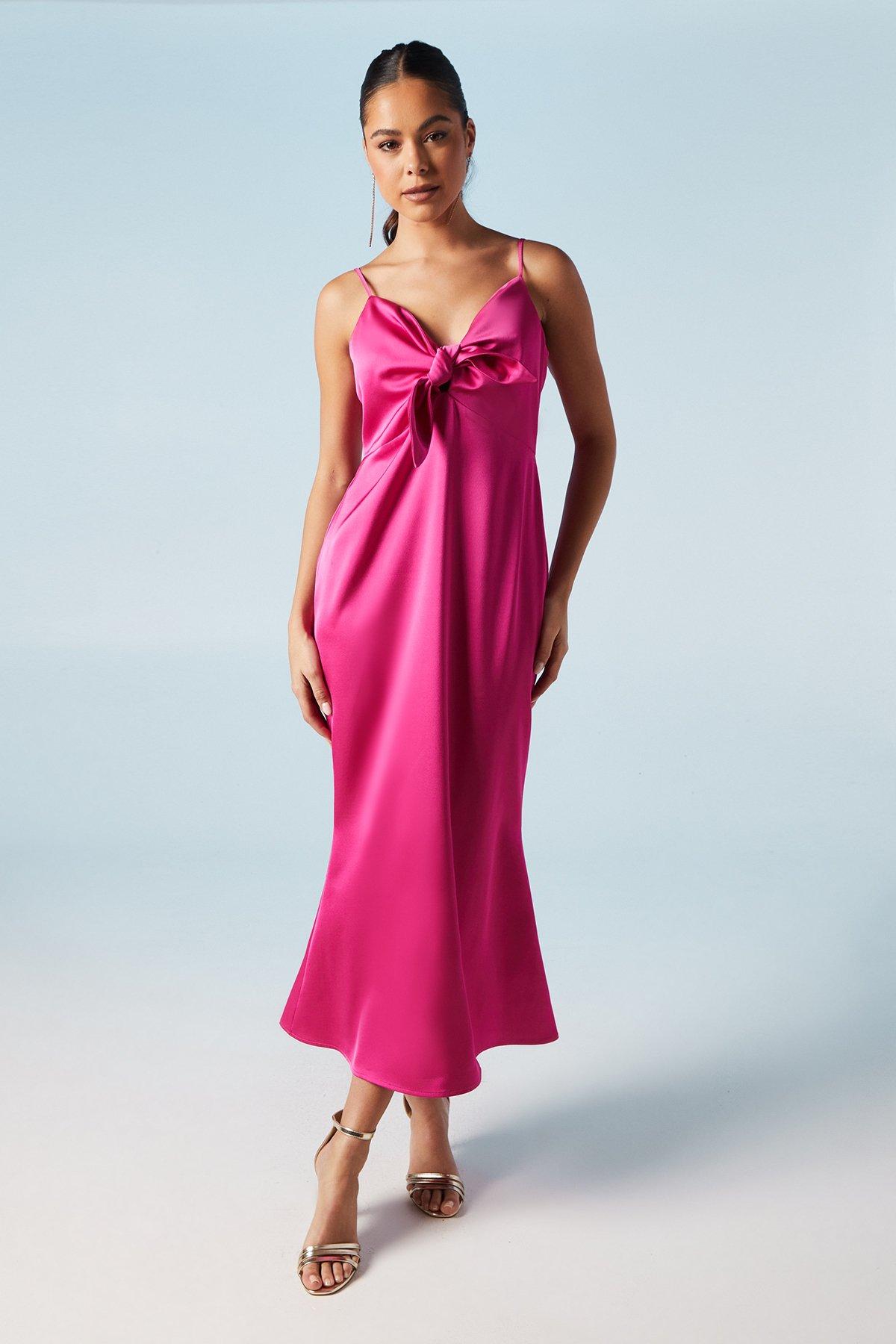 Oasis Strappy Tie Detail Bridesmaids Dress Bright Pink image 1