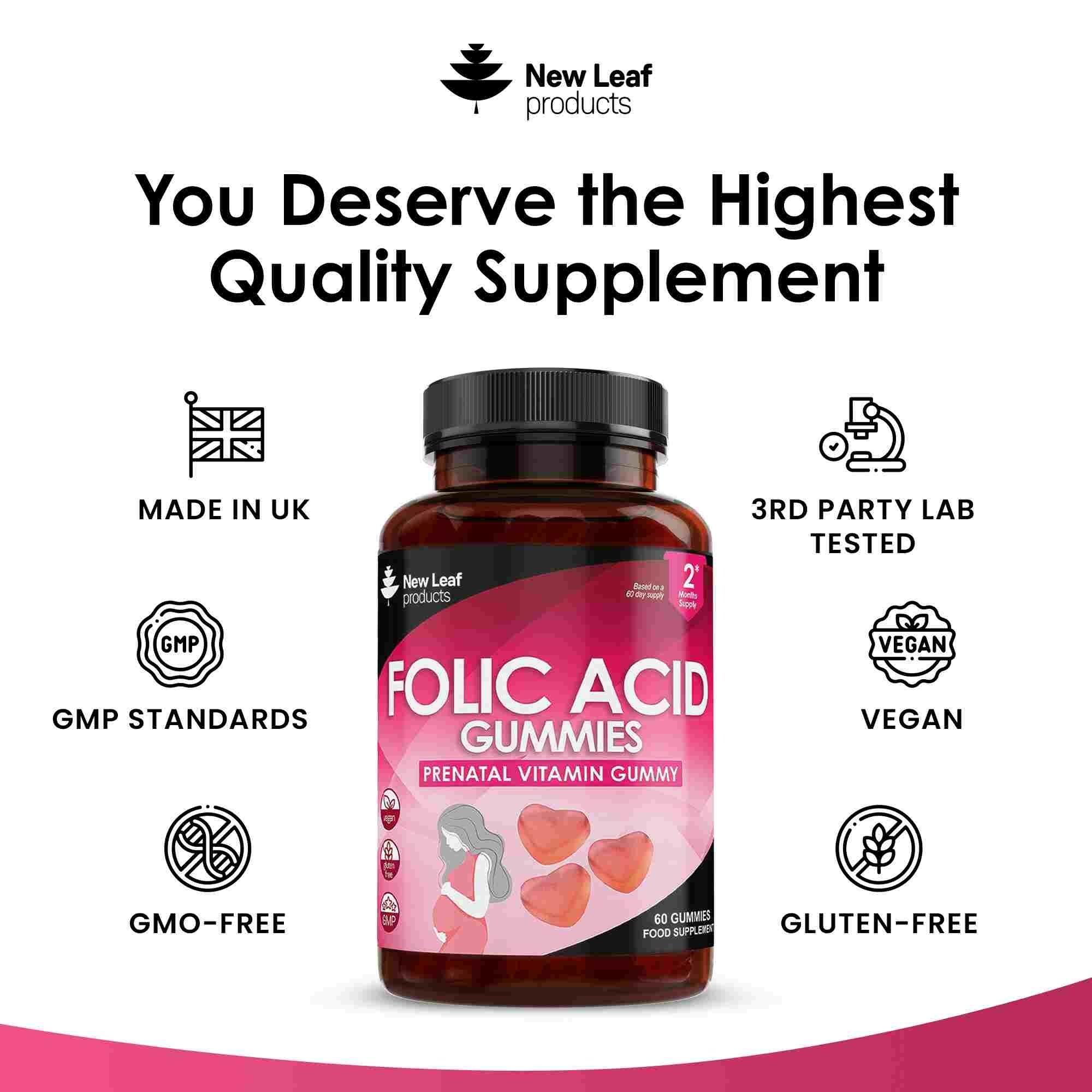 New leaf health Folic Acid Pregnancy Gummies 60 High Strength Folate Vitamins image 4