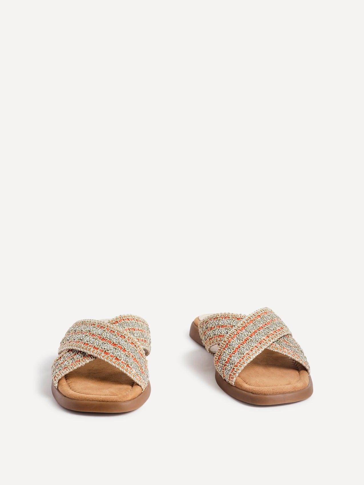 Linzi Genie Orange Embellished Raffia Flat Slider Sandal image 3
