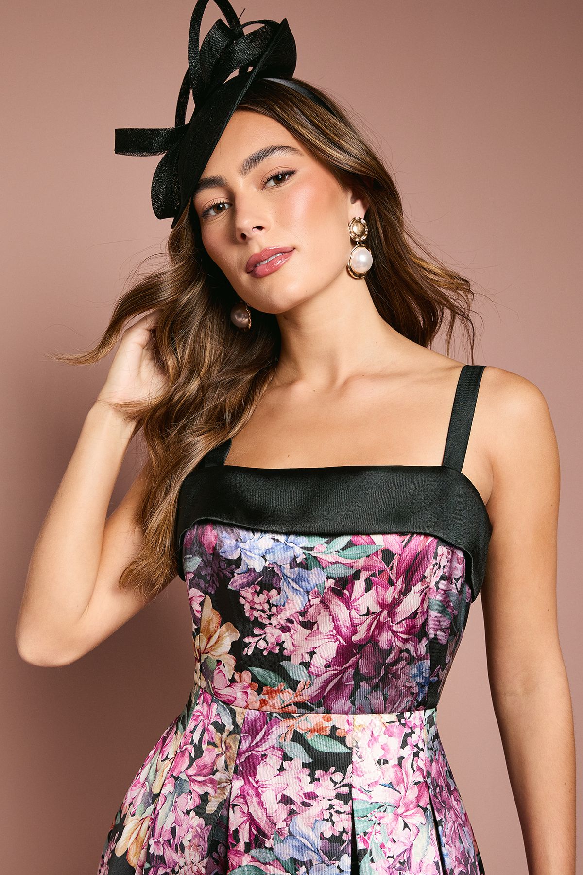 Coast Print Full Skirted Twill Midi Dress Black image 3