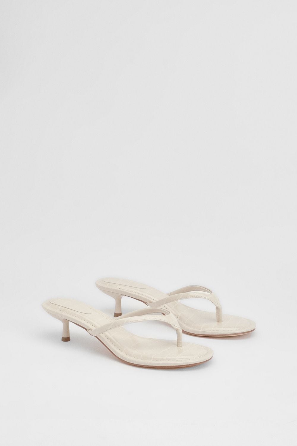 Oasis Julia Faux Croc Toepost Kitten Heel Sandals Off White