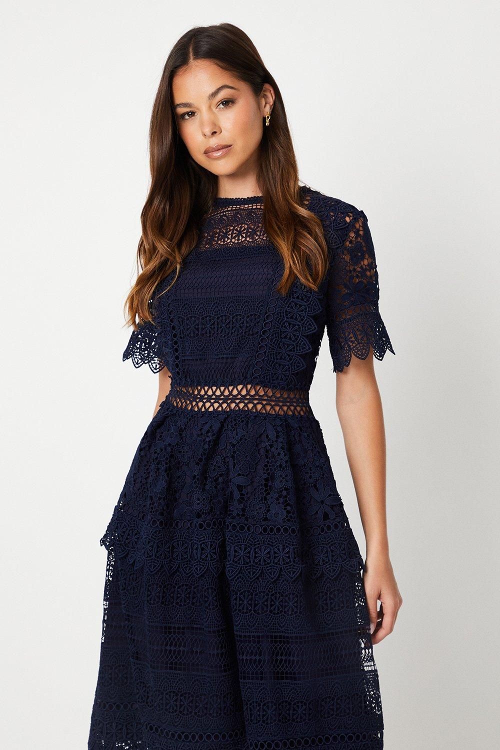 Coast Lace Mix Midi Dress Navy image 2