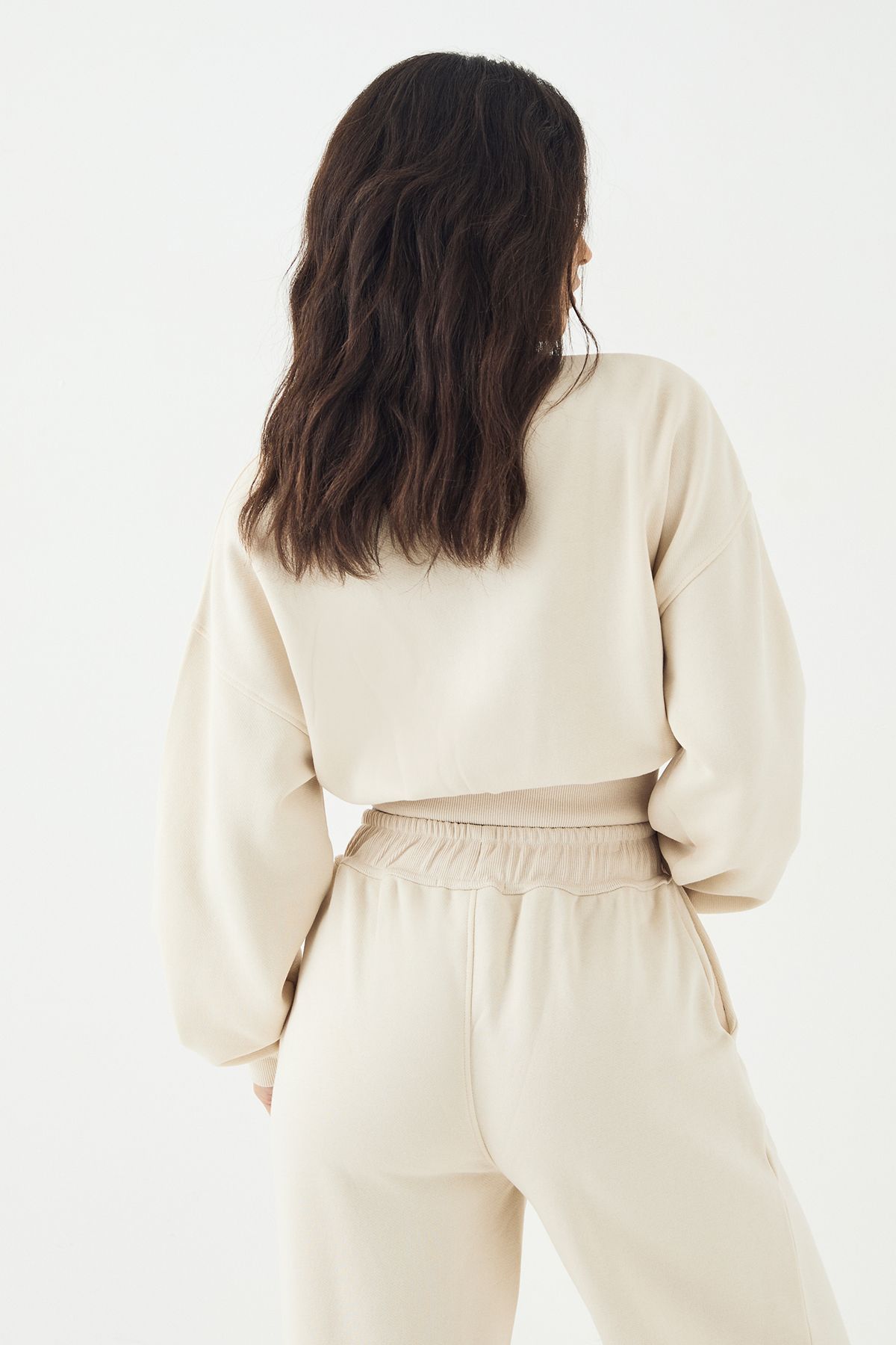 DSGN Studio DSGN Studio Self Fabric Applique Zip Through Funnel Neck Sweatshirt Stone image 2