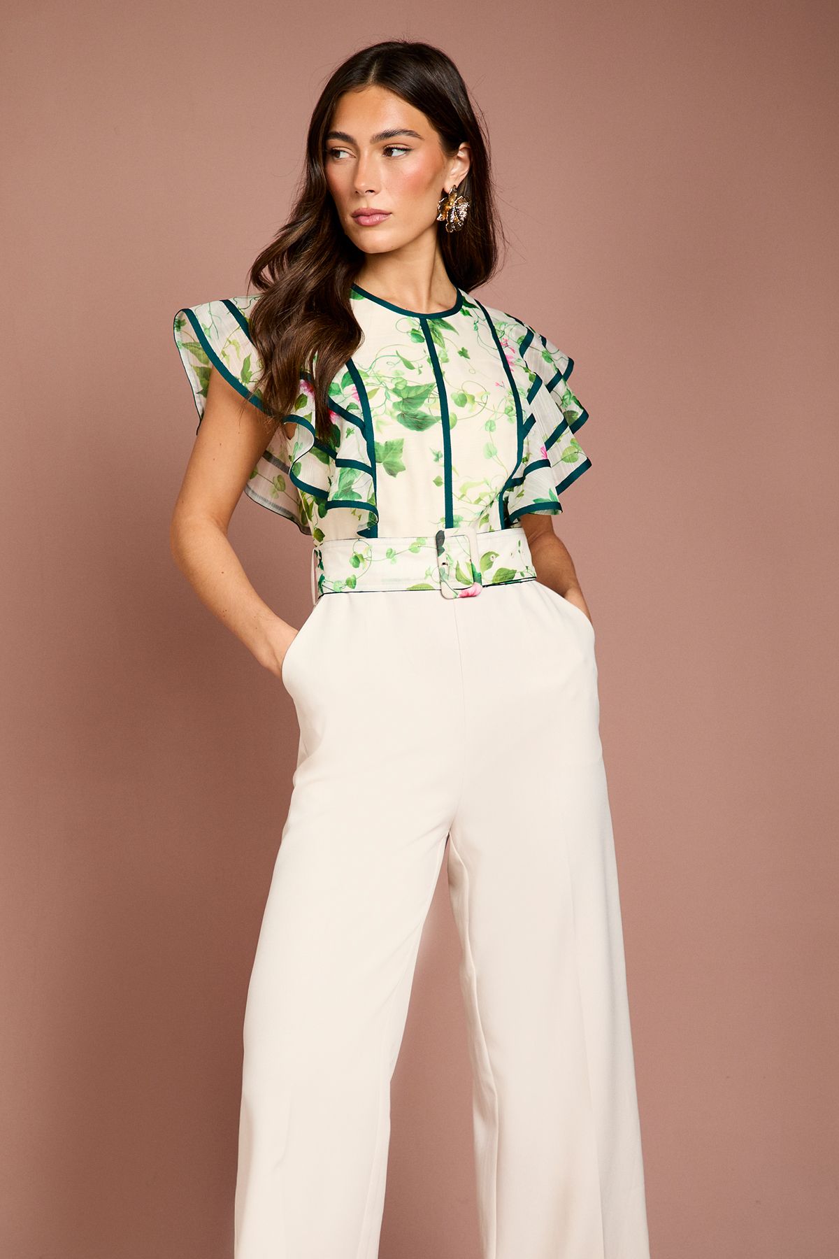 Coast Ruffle Shoulder Printed Floral Jumpsuit Ivory image 4