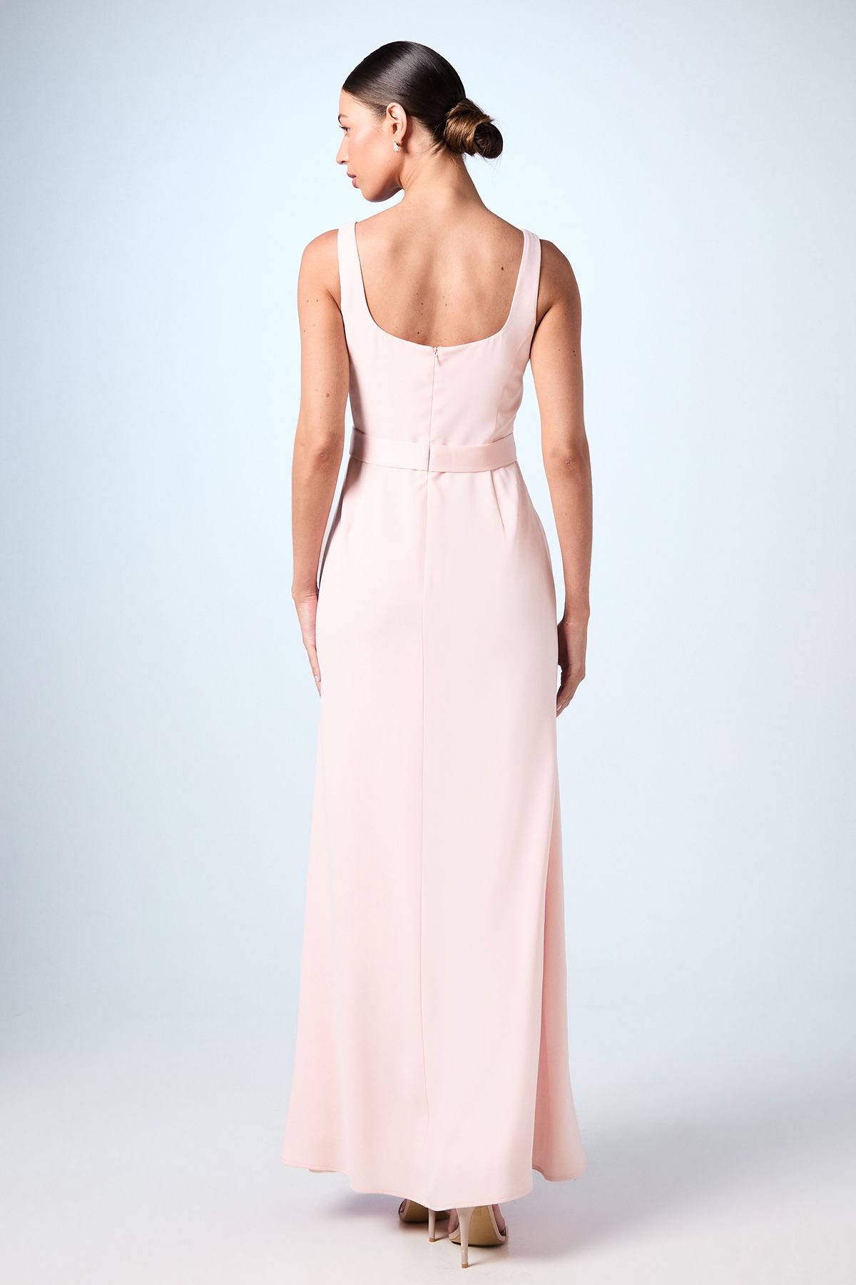 Coast Square Neck Bow Detail Crepe Maxi Bridesmaid Dress Blush image 3
