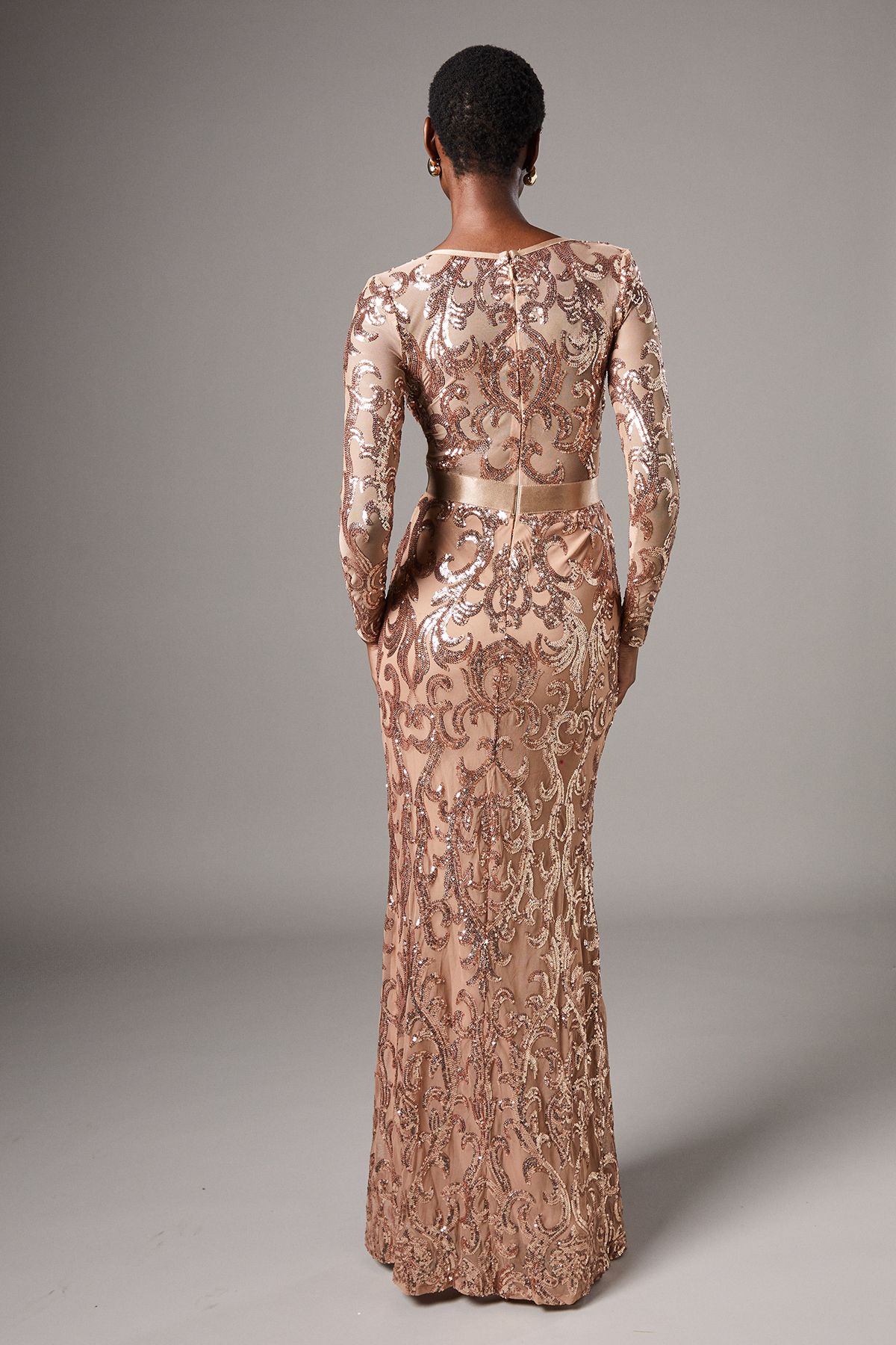 Coast Long Sleeve Sequin Maxi Dress Champagne image 3