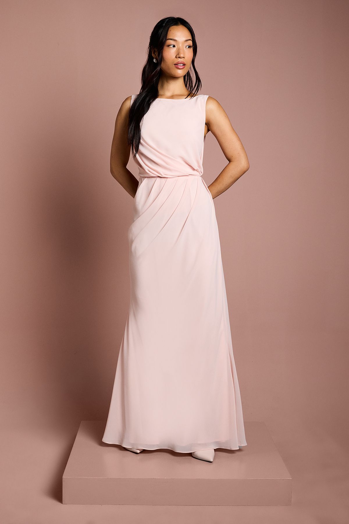 Coast Satin Lace Back Detail Maxi Bridesmaid Dress Blush image 1