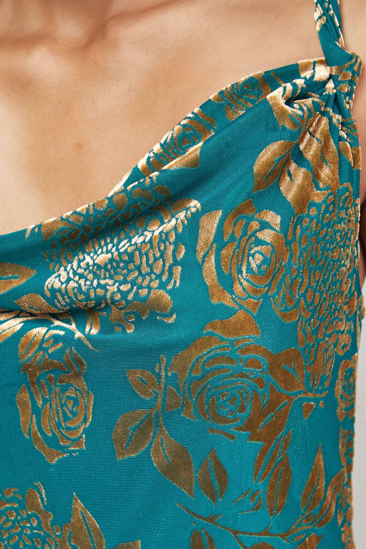 Warehouse Devore Twist Cowl Neck Bias Midi Slip Dress Green image 5