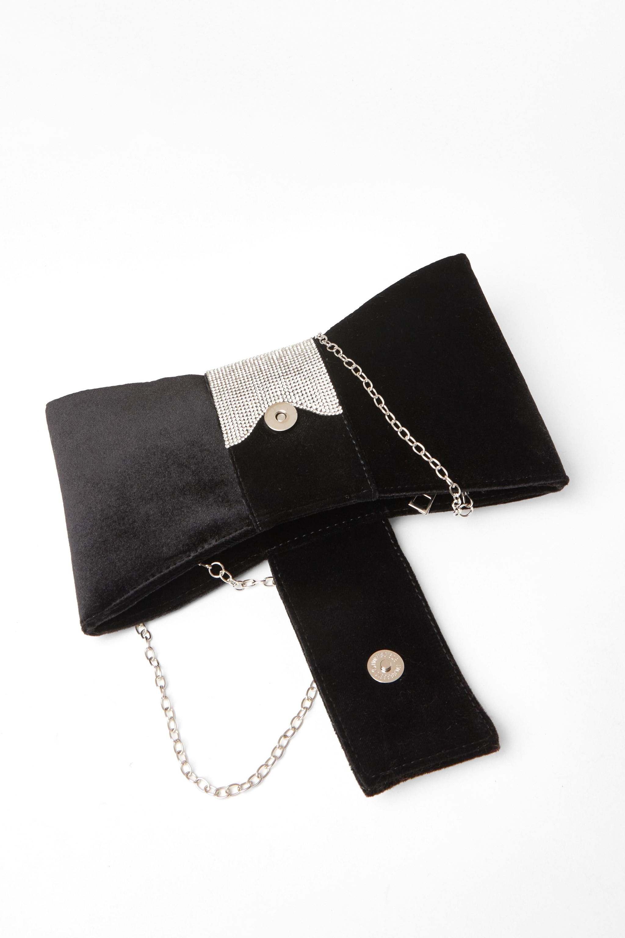 Quiz Black Diamante Bow Clutch Bag image 2