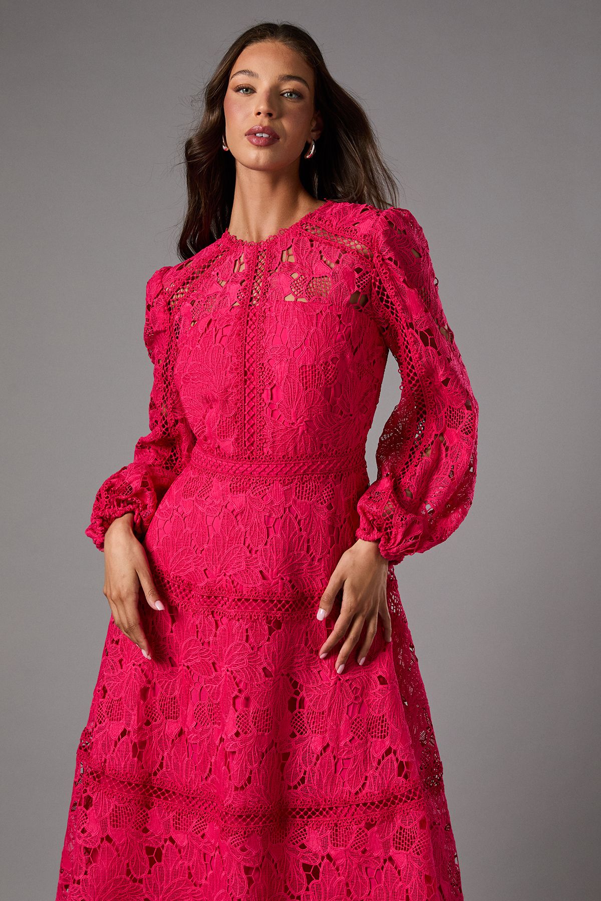 Coast Lace Panelled Long Sleeve Dress Raspberry image 2