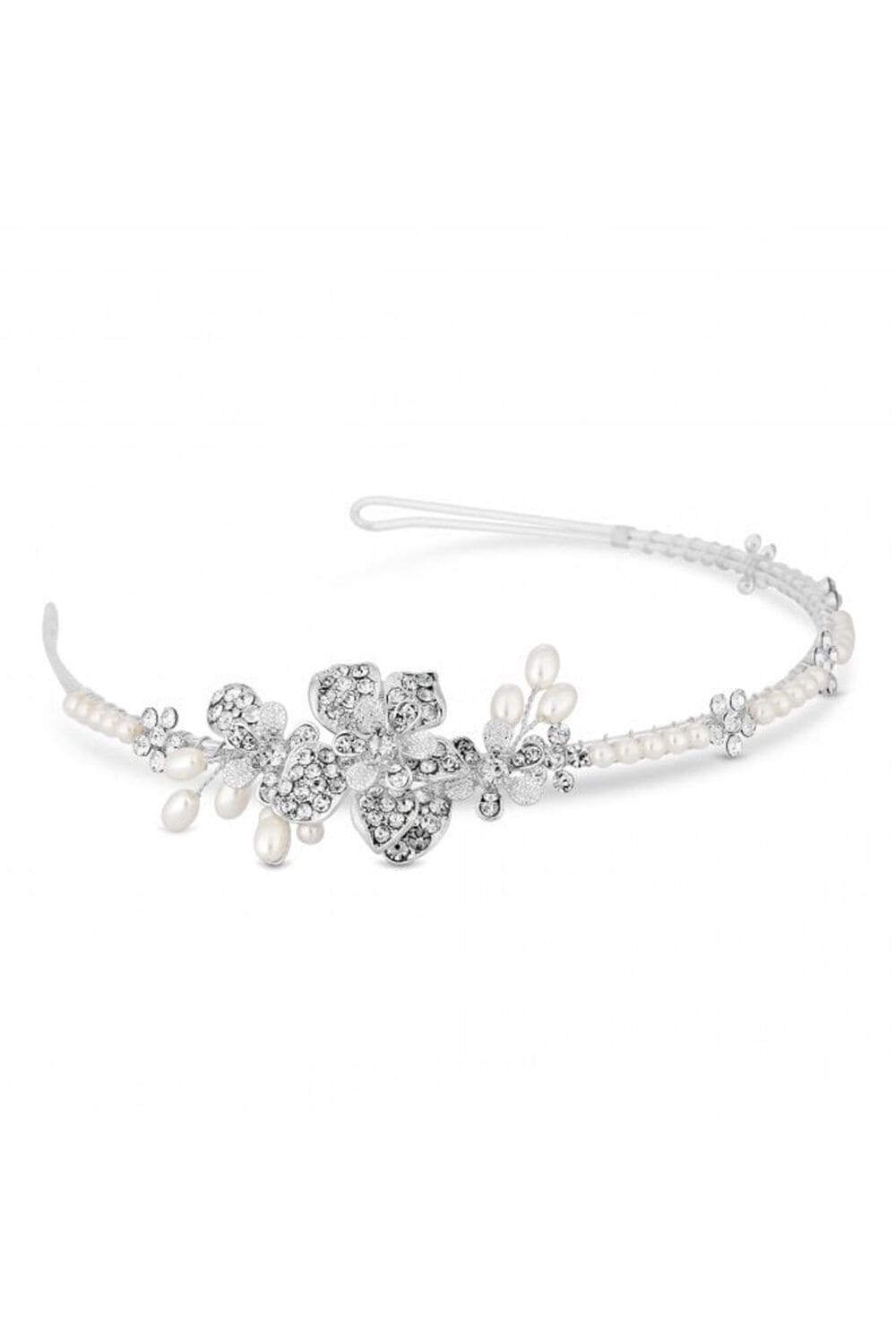 Jon Richard Silver Plated Clear Crystal Floral Headband - Gift Pouch image 1