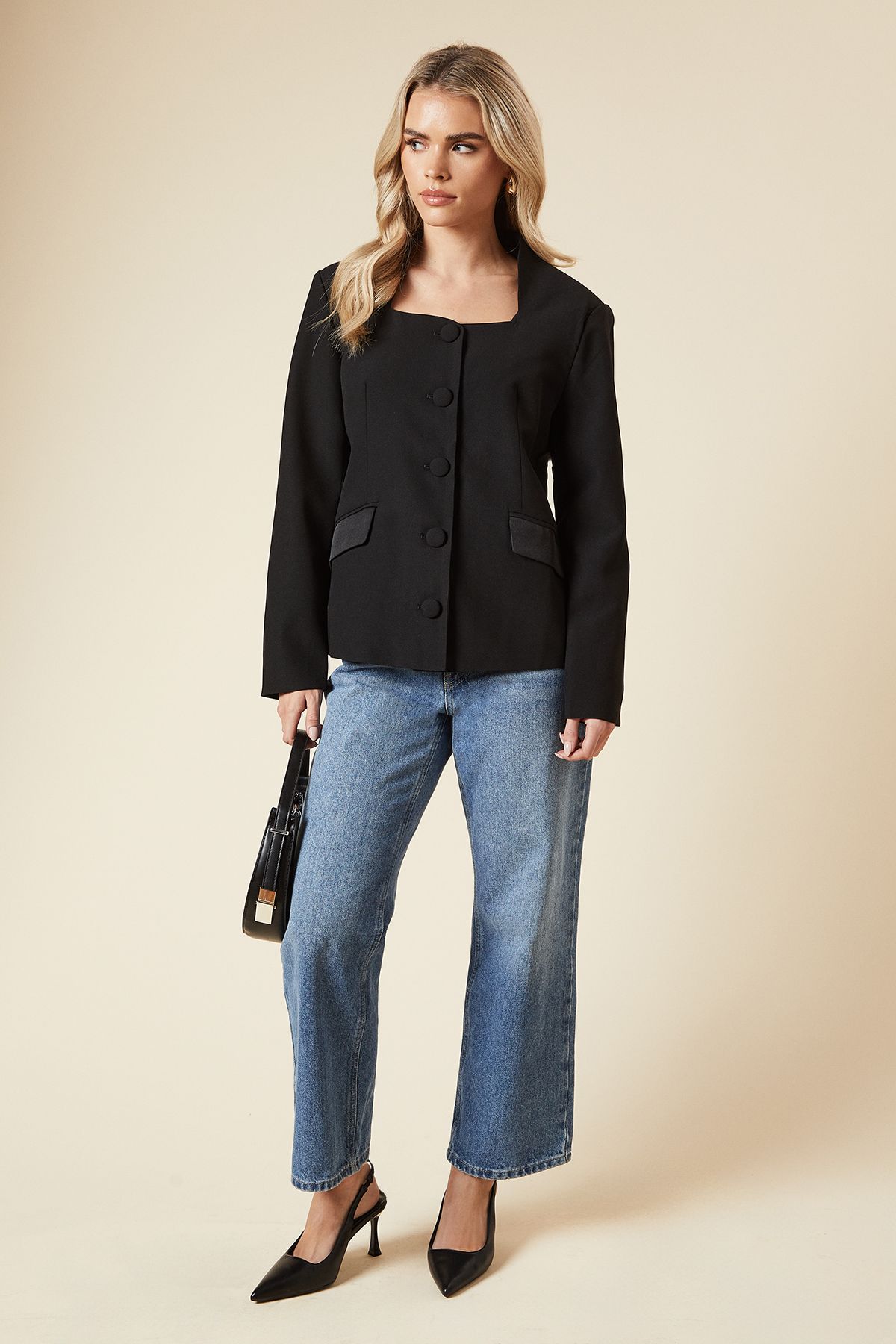 Dorothy Perkins Petite Satin Sweetheart Neckline Jacket Black image 4