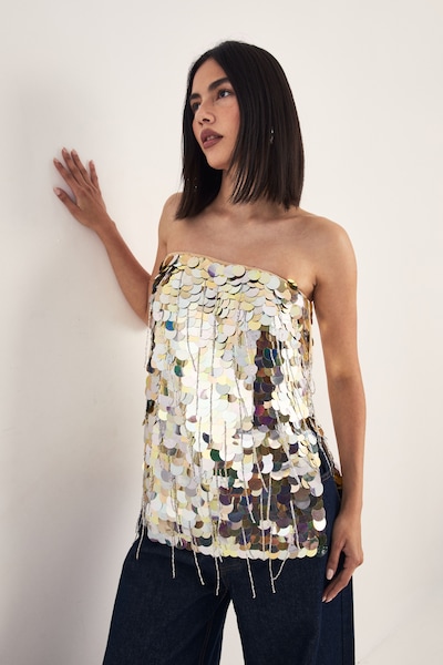 NastyGal Disc Tassel Longline Bandeau Top Gold