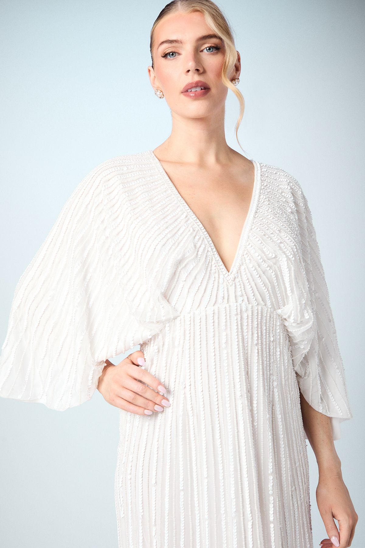 Coast V Neck Sequin Kimono Sleeve Wedding Dress Ivory image 4