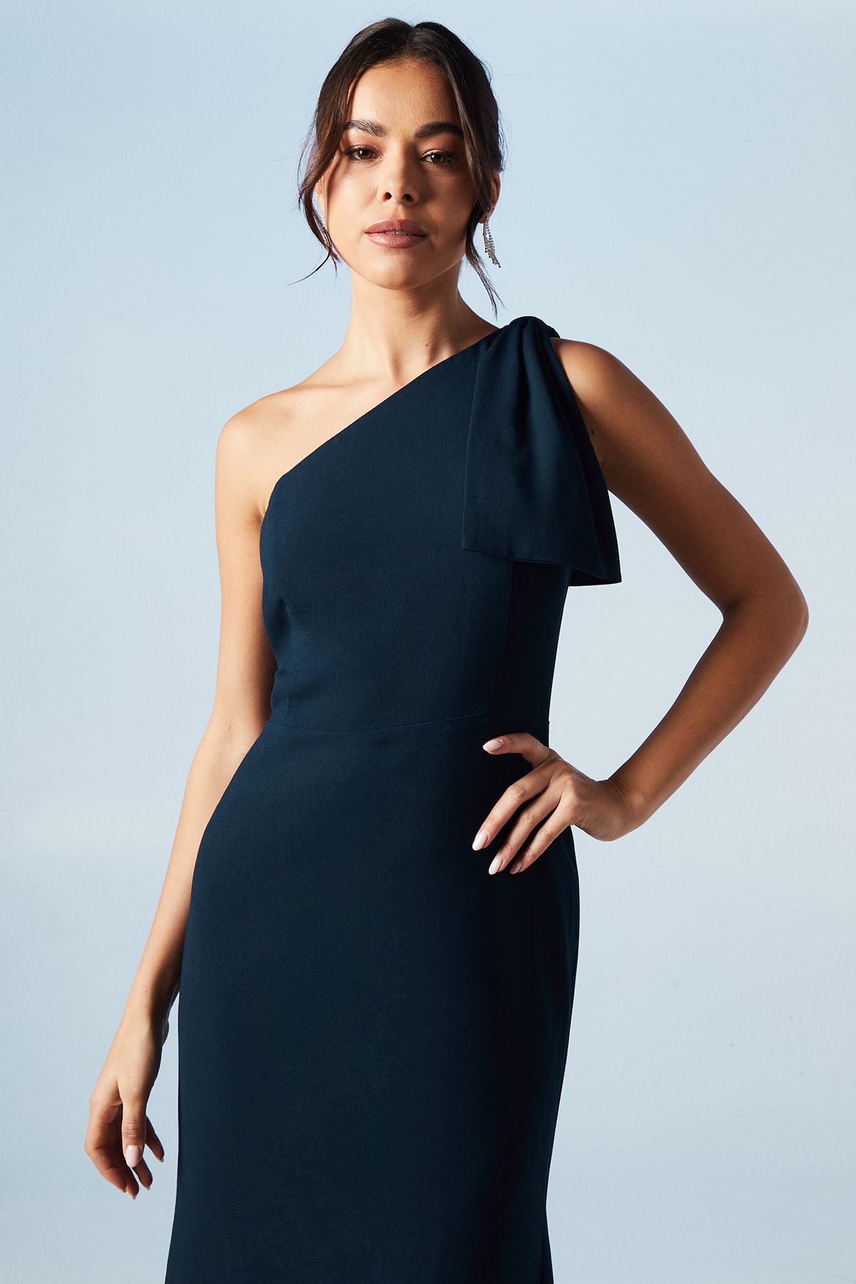 Coast Bow One Shoulder Puddle Bridesmaid Maxi Dress Navy image 4