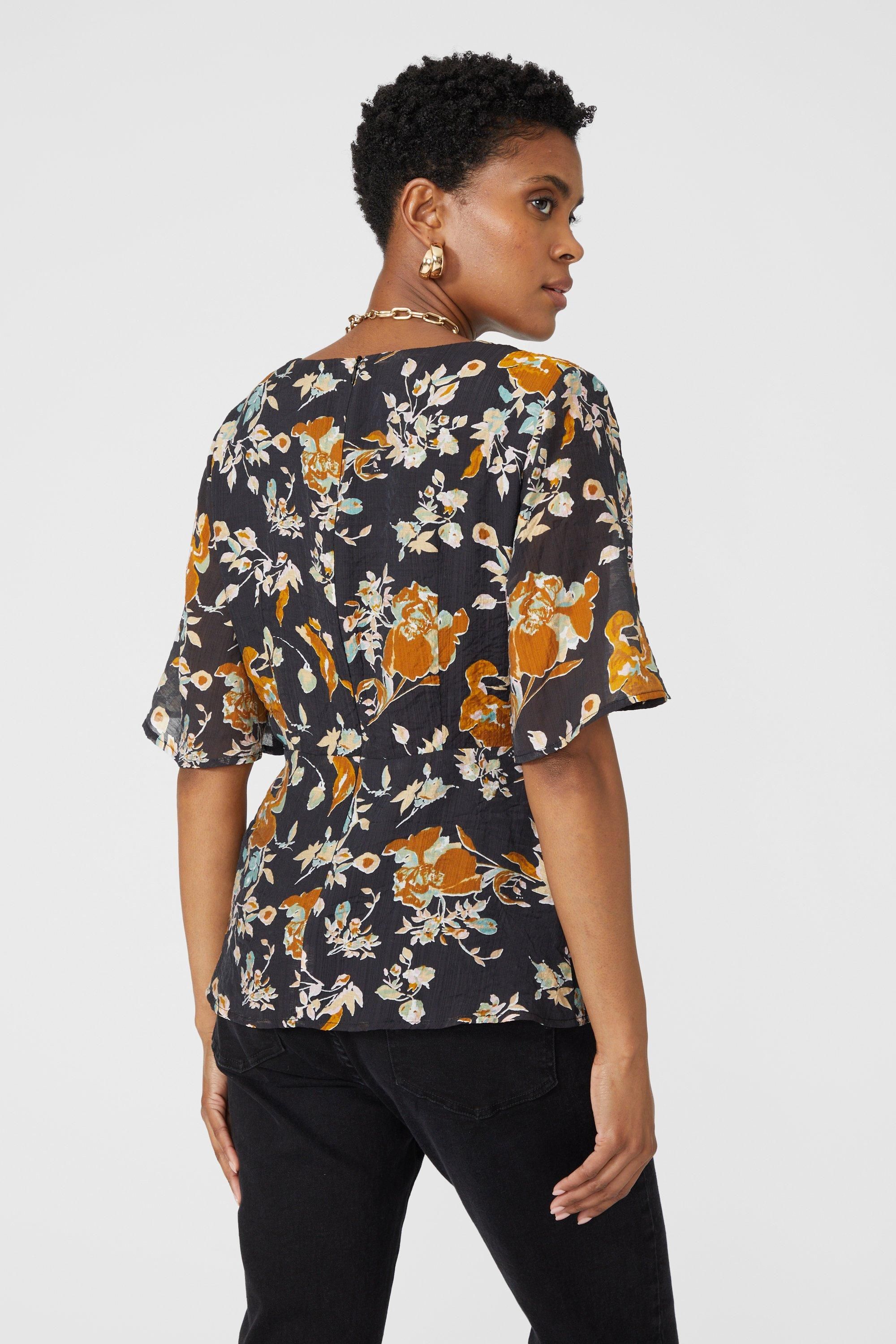 Principles Petite Floral Printed Tie Front Blouse Black image 4