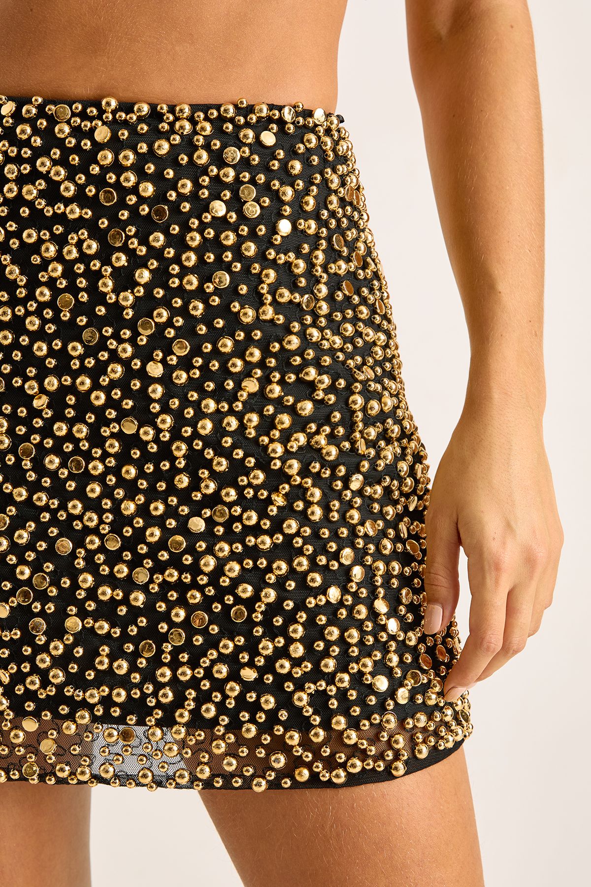 NastyGal Stud Embellished Mini Skirt Gold image 4