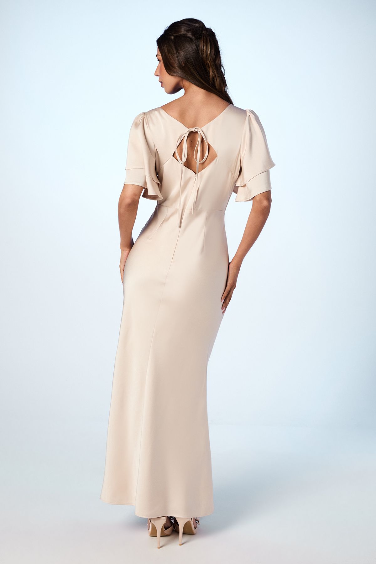 Coast Coast Honoured Satin Back Crepe High Neck Short Sleeve Maxi Bridesmaid Dress Champagne image 3