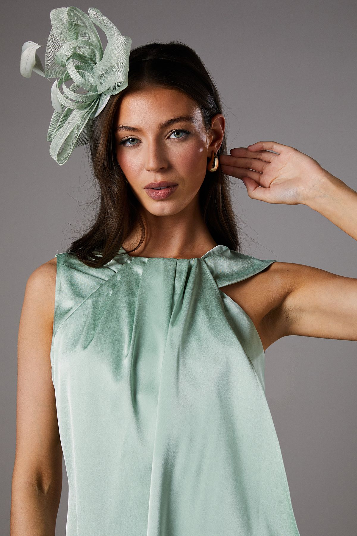 Coast Sleeveless Satin Frill Midi Dress Sage image 3