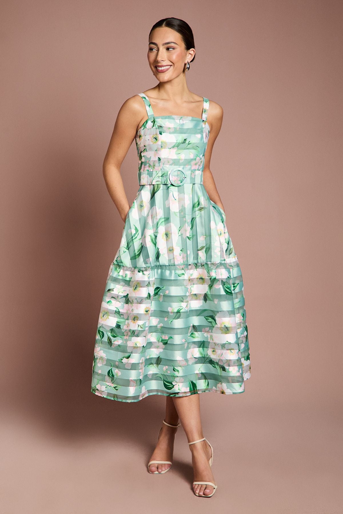 Coast Printed Floral Burnout Organza Midi Dress Sage image 1