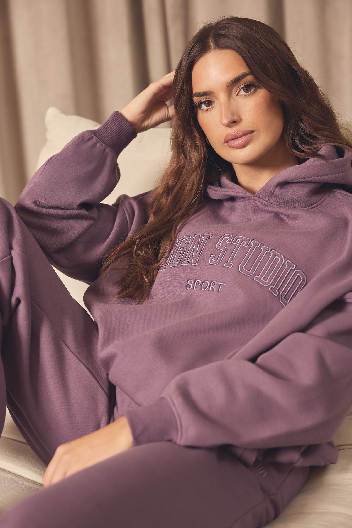 DSGN Studio DSGN Studio Collegiate Applique Oversized Hoodie Grape image 1