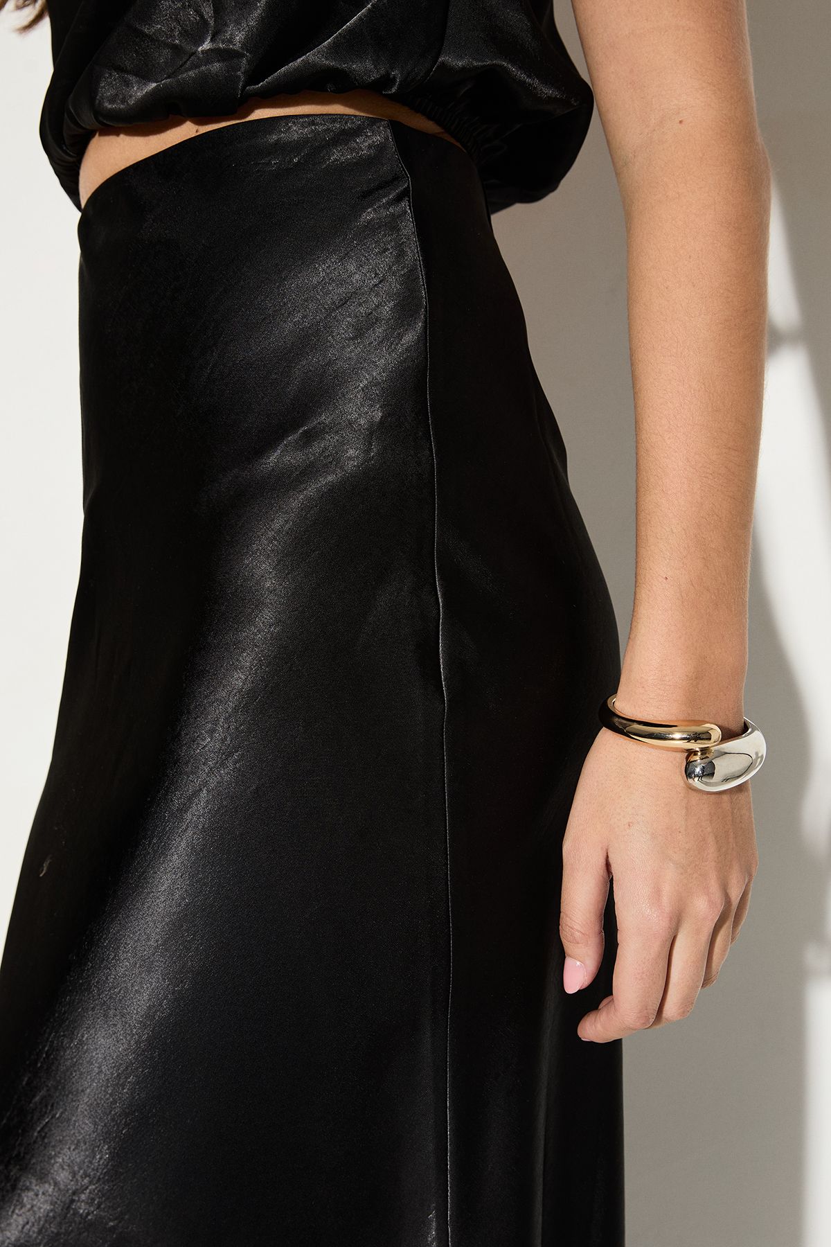 MissPap Premium Satin Bias Puddle Skirt Black image 4