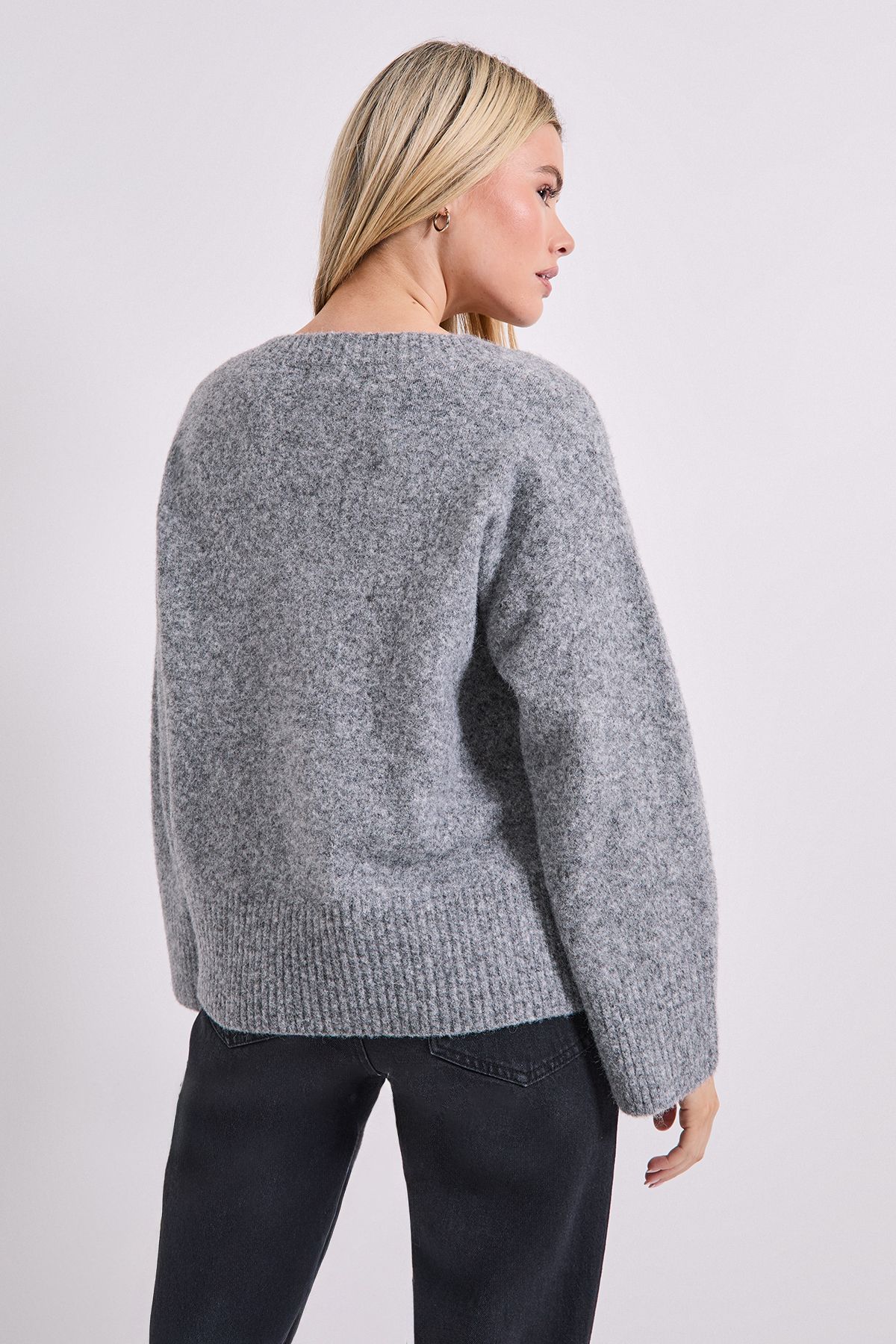 Dorothy Perkins V Neck Marl Jumper Grey image 3