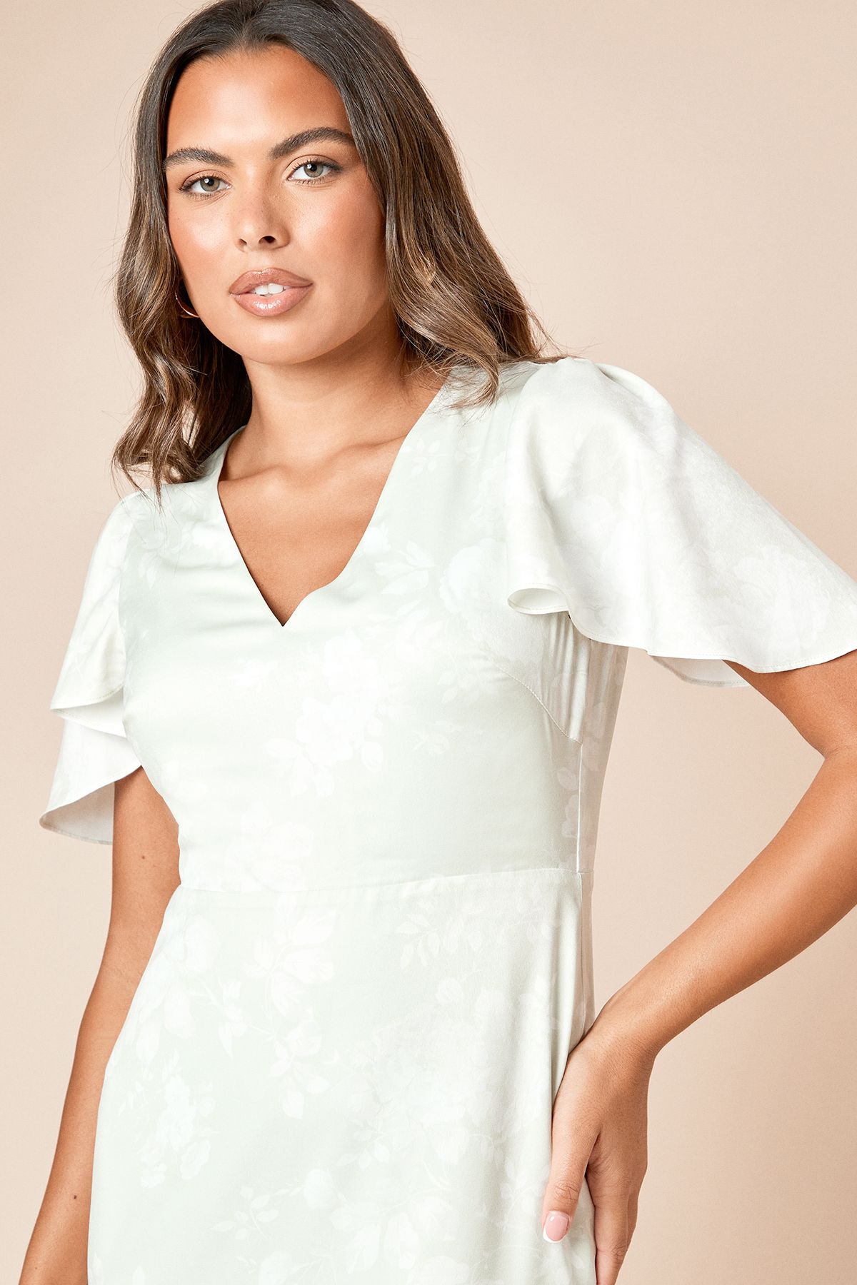 Dorothy Perkins DP Luxe Angel Sleeve V Neck Maxi Dress Sage image 3