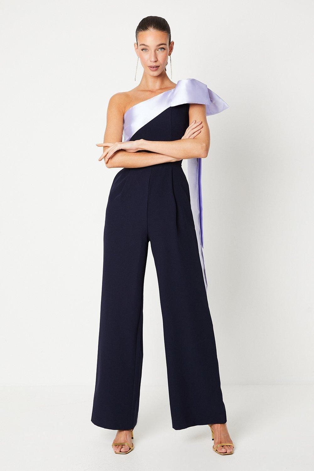 Coast Bow One Shoulder Jumpsuit Navy image 1