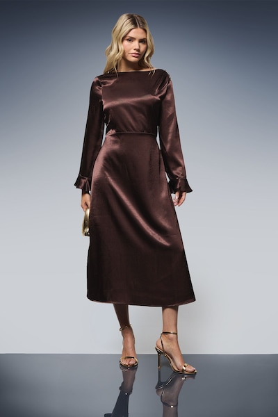 Dorothy Perkins DP Luxe Metallic Satin Midi Dress Chocolate