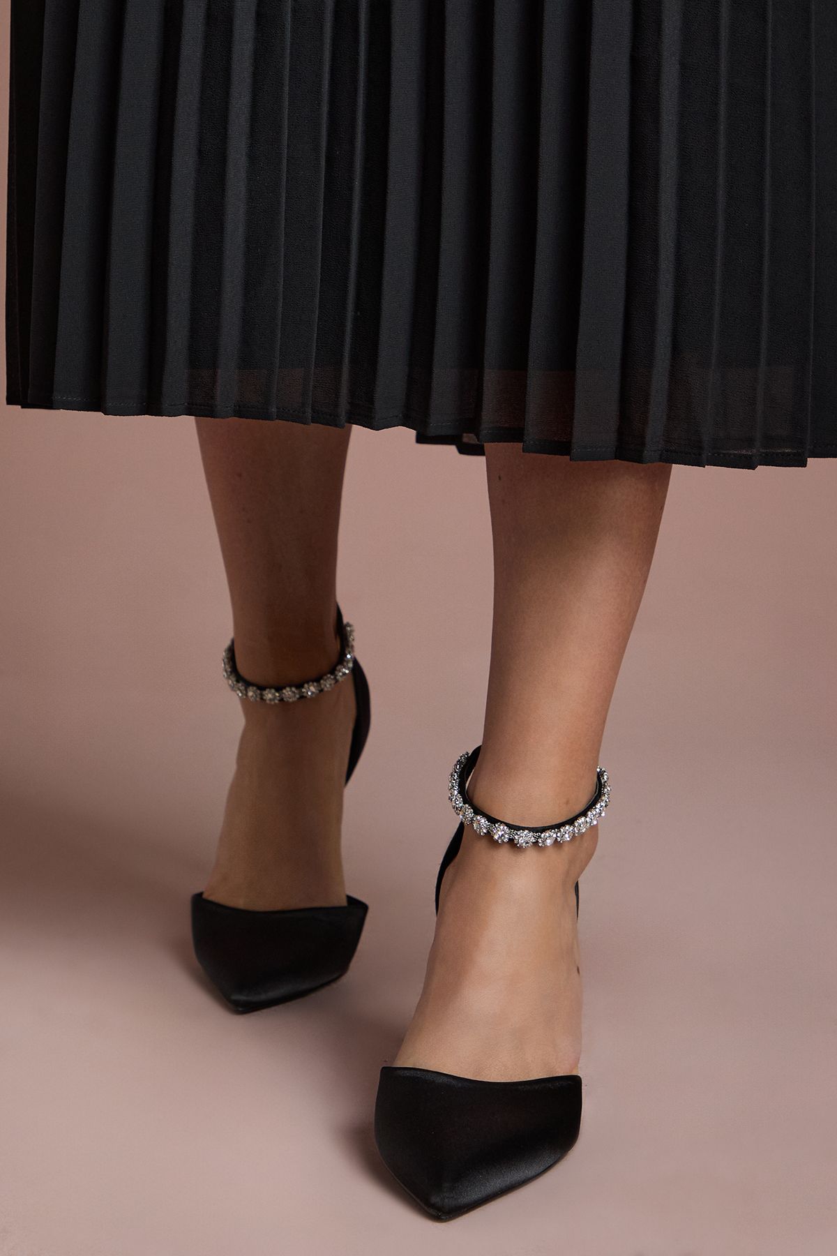 Coast Wide Fit Tatiana Satin Jewelled Anklet High Stiletto Court Shoes Black image 2