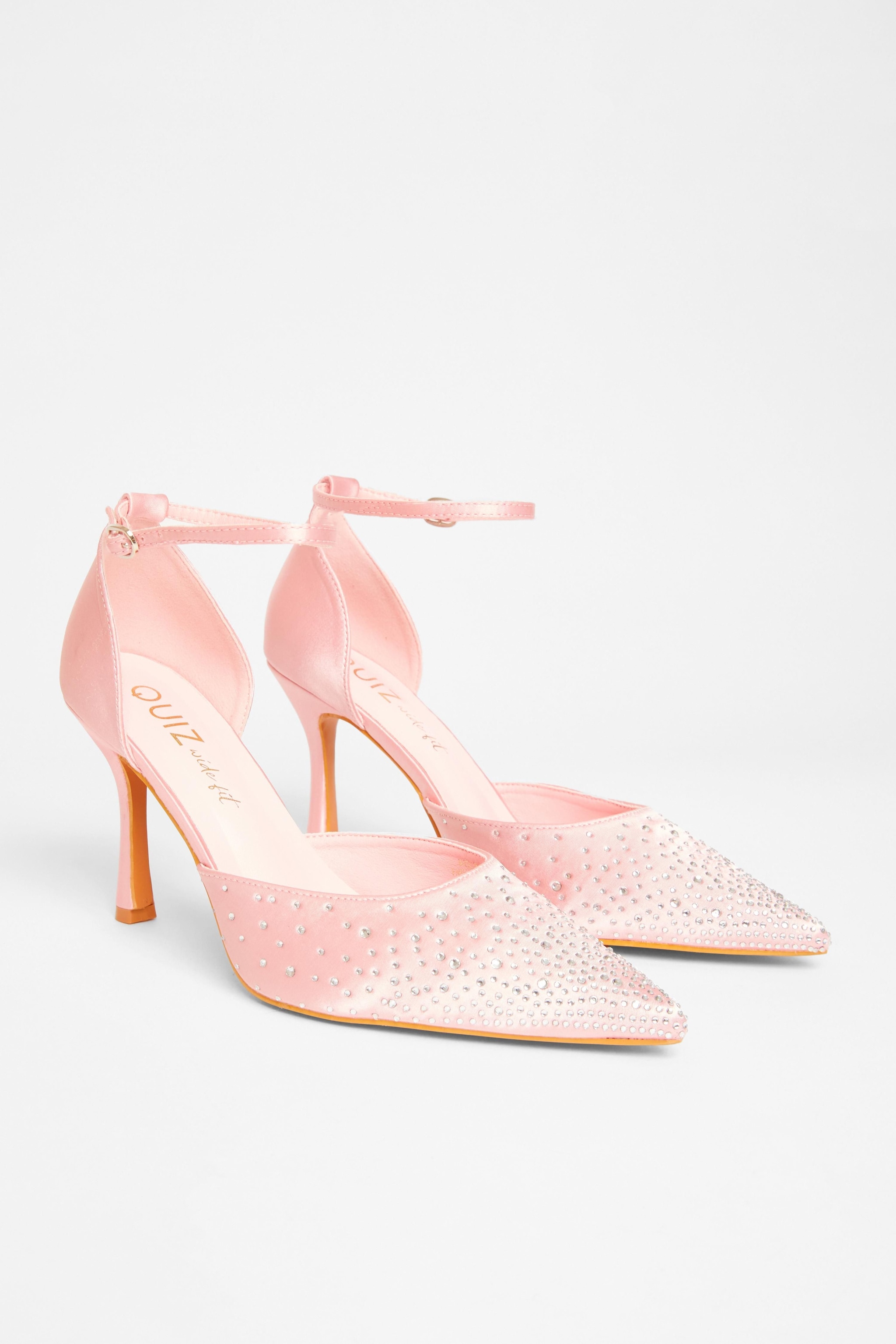 Quiz Pink Wide Fit Diamante Court Heels image 2