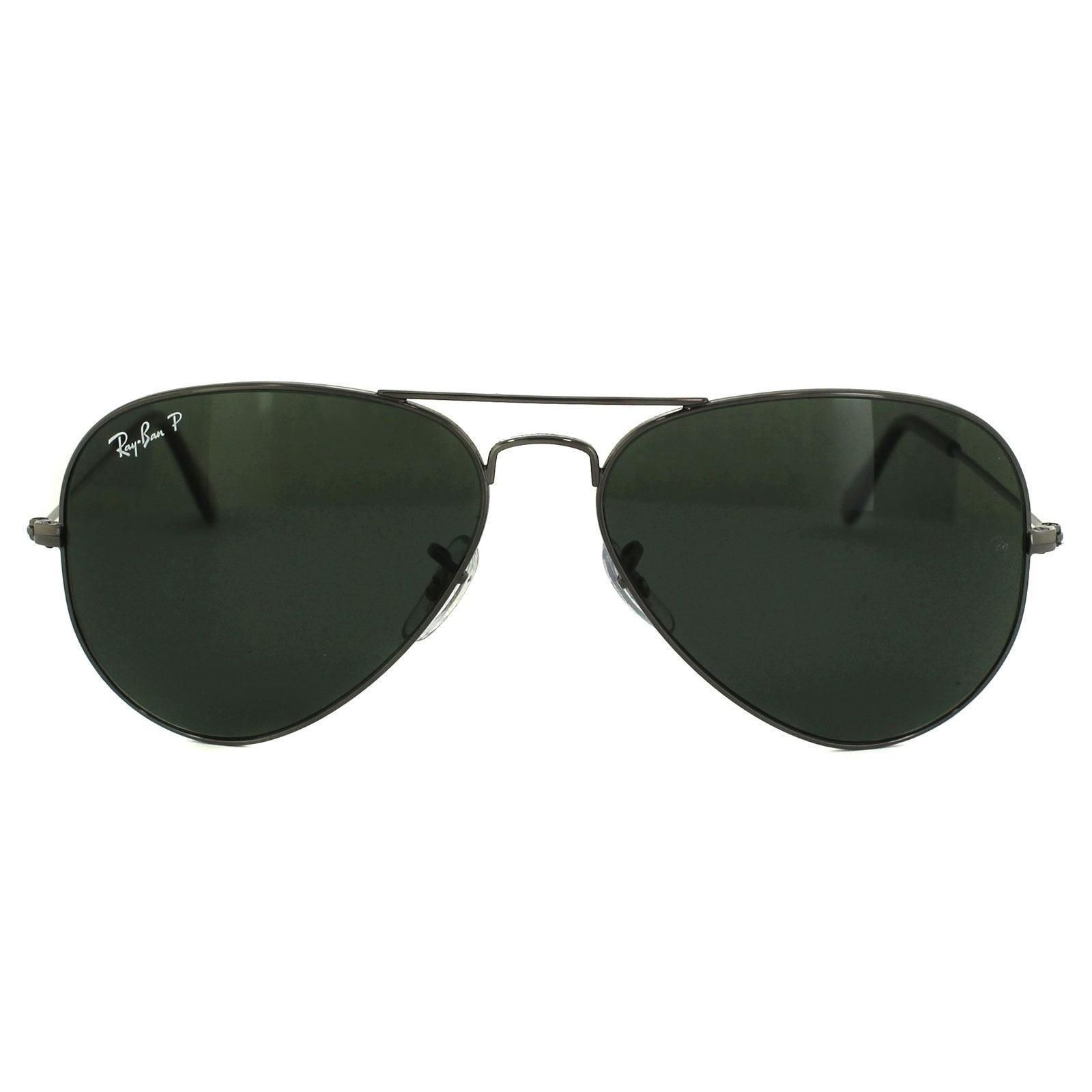 Ray-Ban Aviator Gunmetal Green Polarized Aviator 3025 Sunglasses