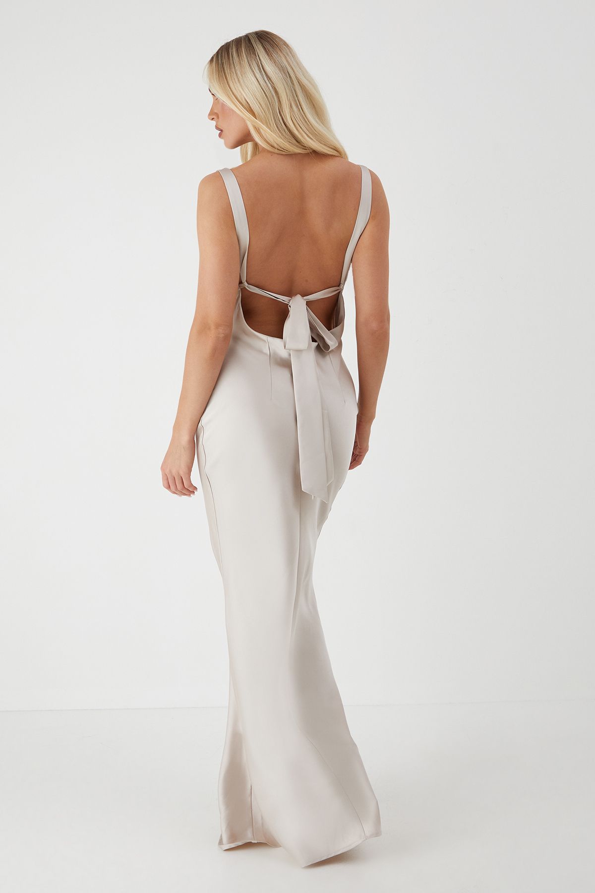 MissPap Premium Satin Cowl Neck Fishtail Maxi Bridesmaid Dress Champagne image 3