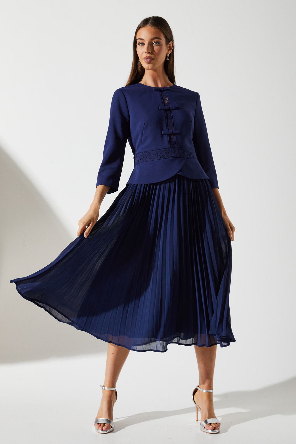 Coast Crepe Pleat Lace Dress Navy image 1