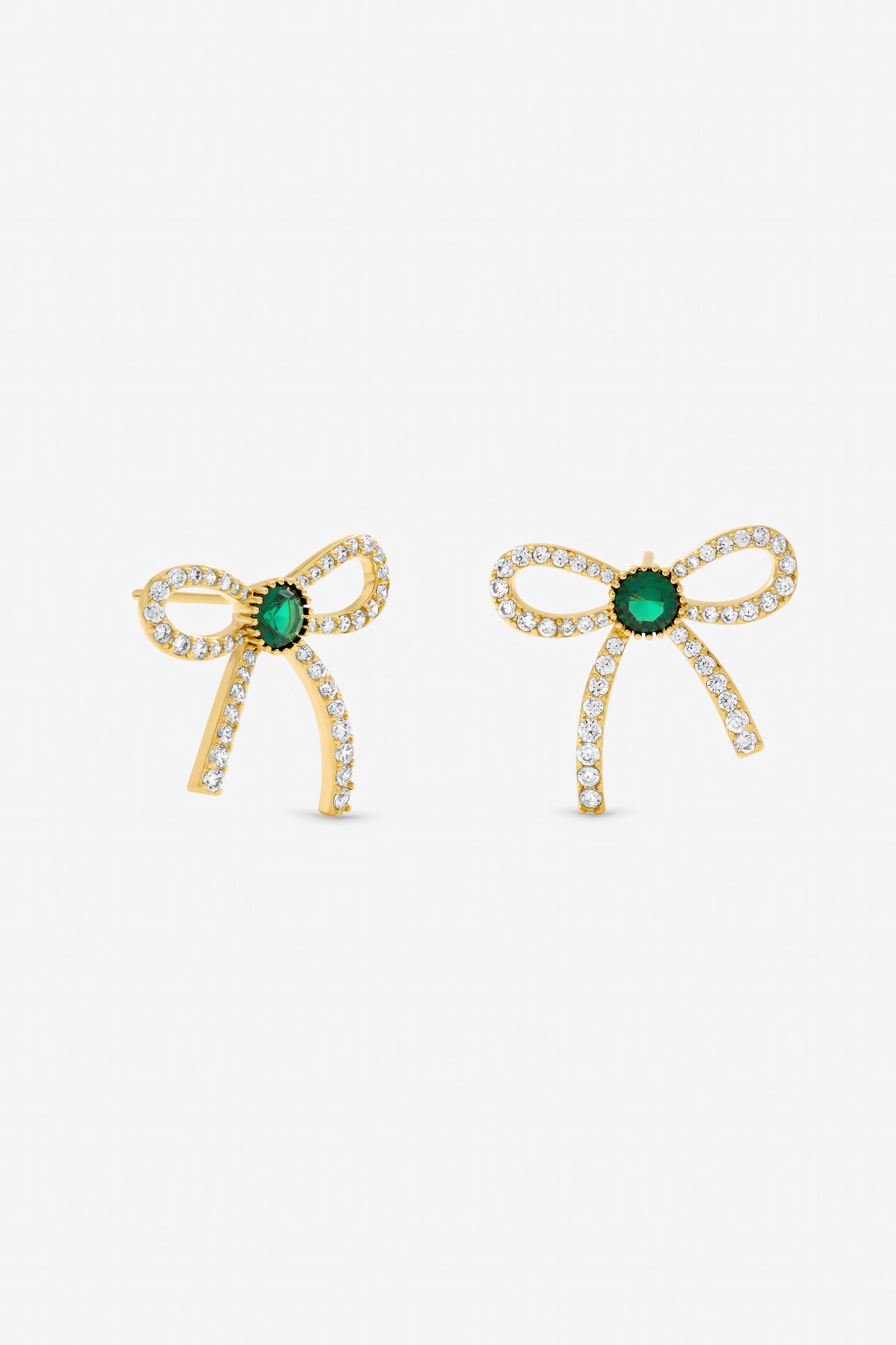 Jon Richard Gold Plated Crystal and Emerald Bow Stud Earrings