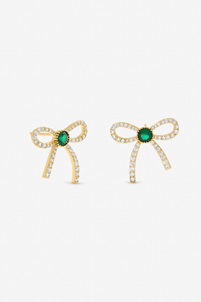 Jon Richard Gold Plated Crystal and Emerald Bow Stud Earrings