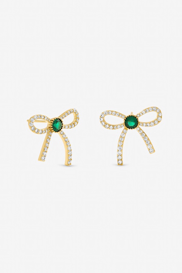 Jon Richard Gold Plated Crystal and Emerald Bow Stud Earrings