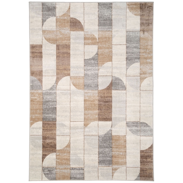 Kukoon Natural Beige Retro Geometric Living Area Rug